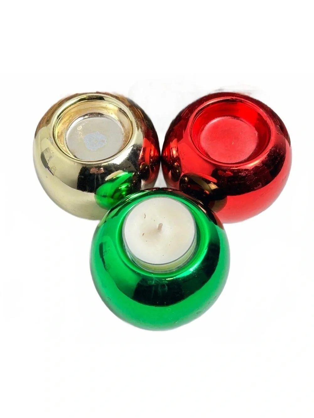 Set of Three Reflective Christmas Ornament Votive Candle Holders